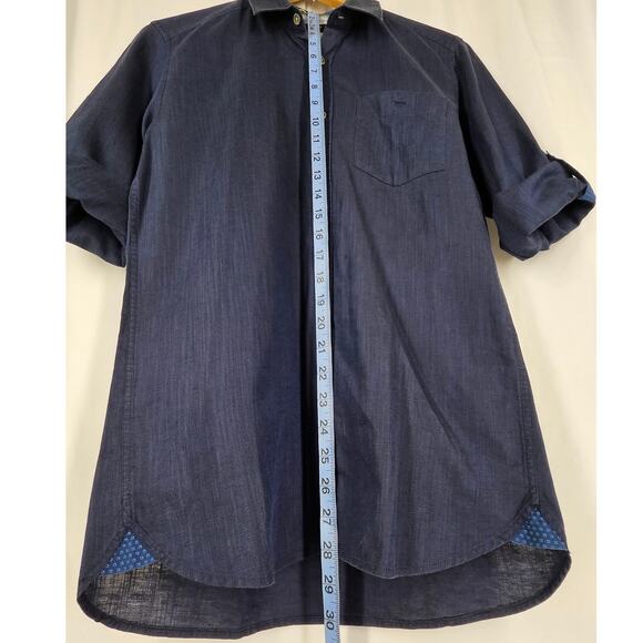 TED BAKER LONDON BUTTON-UP DRESS SHIRT – LONG SLEEVE – SIZE MEDIUM – DARK DENIM - Picture 15 of 16